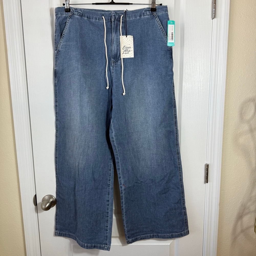Women's Cosmic Blue Love Blue High Rise Wide Leg Drawcord Jeans XL